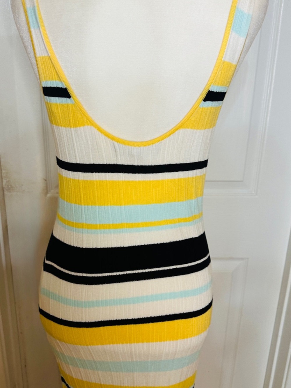 Banana Republic Dress Yellow Black White Stripe Pencil Sweater Dress Size Small - Picture 6 of 9